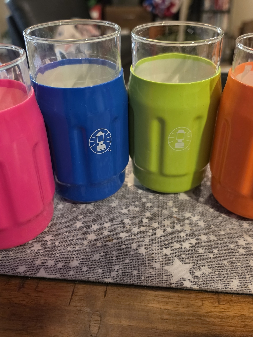 Vintage Coleman Blue, Green, Pink and Orange Insulated Glass Tumblers Set